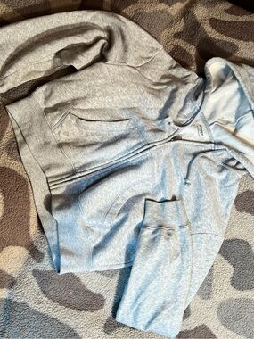 Light Gray Full-Zip crop Hoodie with Hood and Pockets